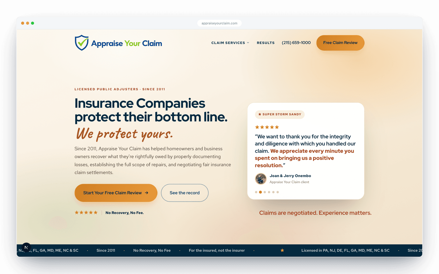 Appraise Your Claim homepage