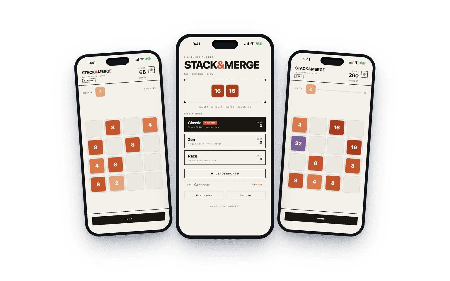 Stack & Merge — home and game modes