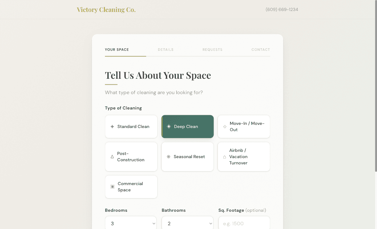 Step 1 — Service type selection