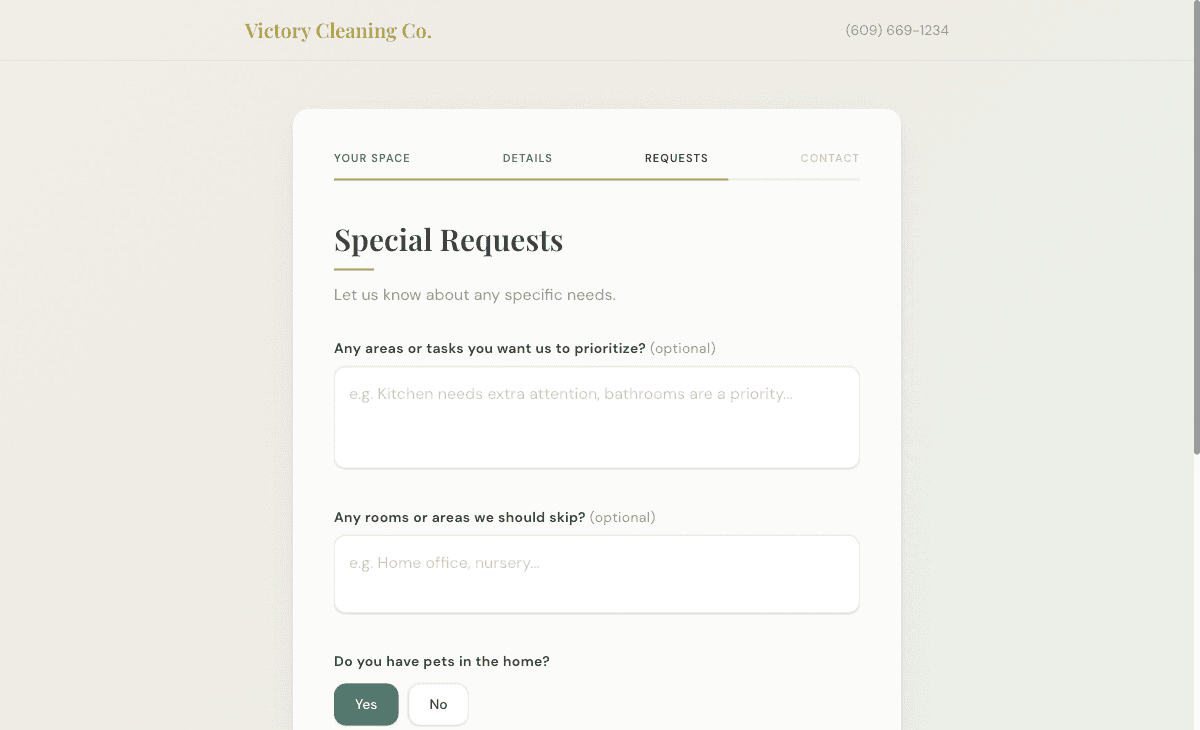 Step 3 — Special requests