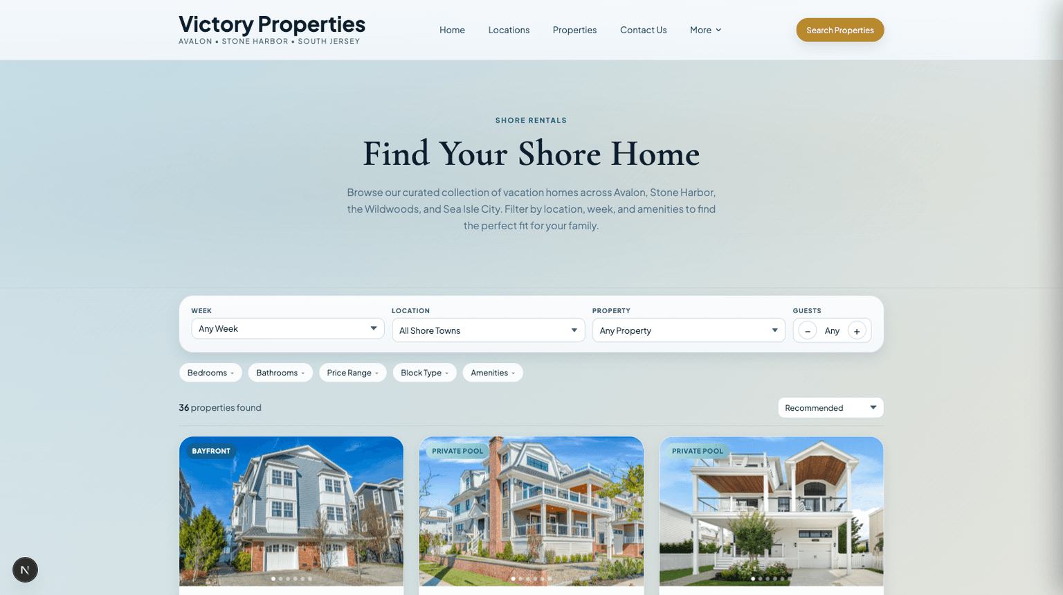 Property search across four shore towns