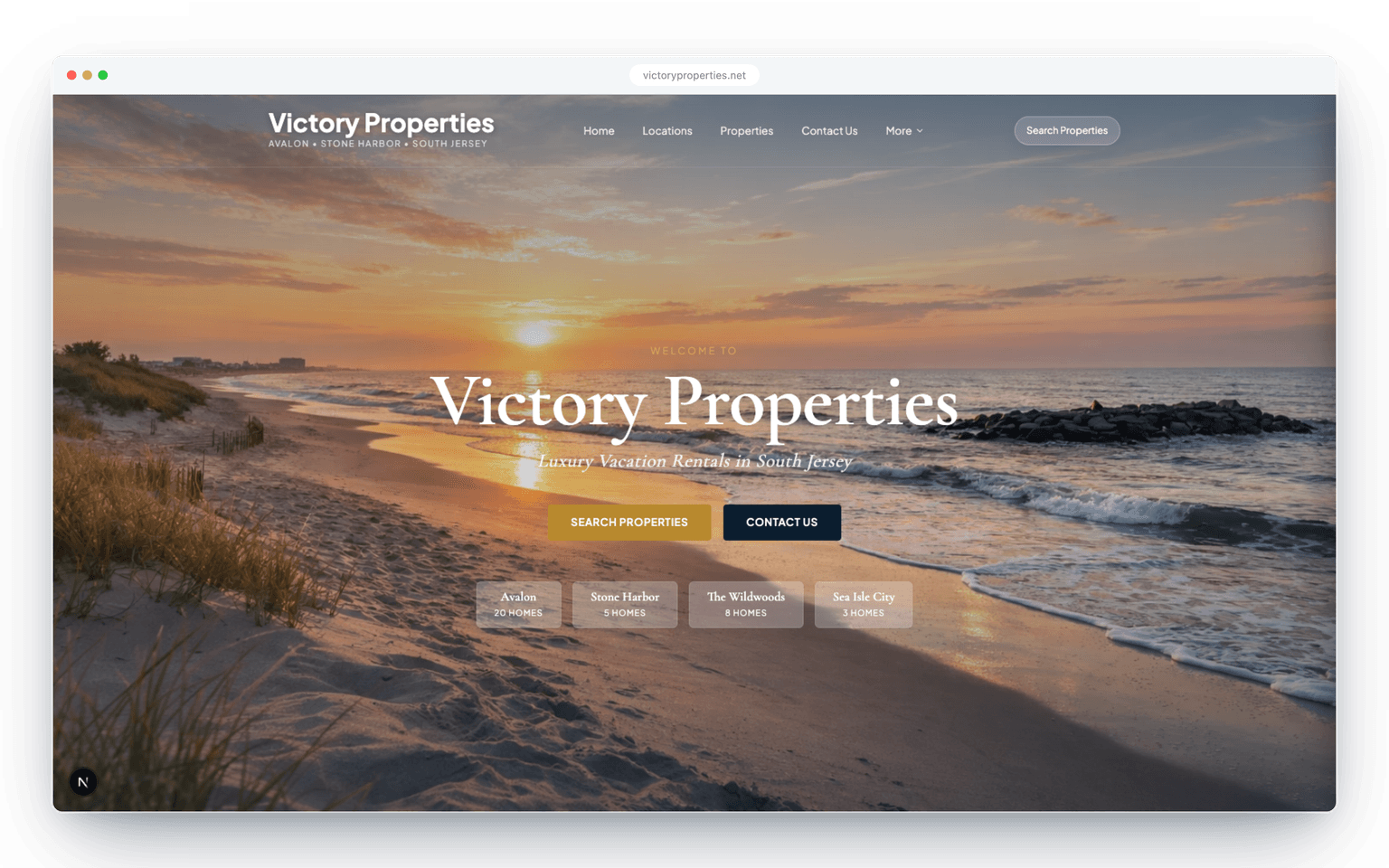 Victory Properties marketing site homepage