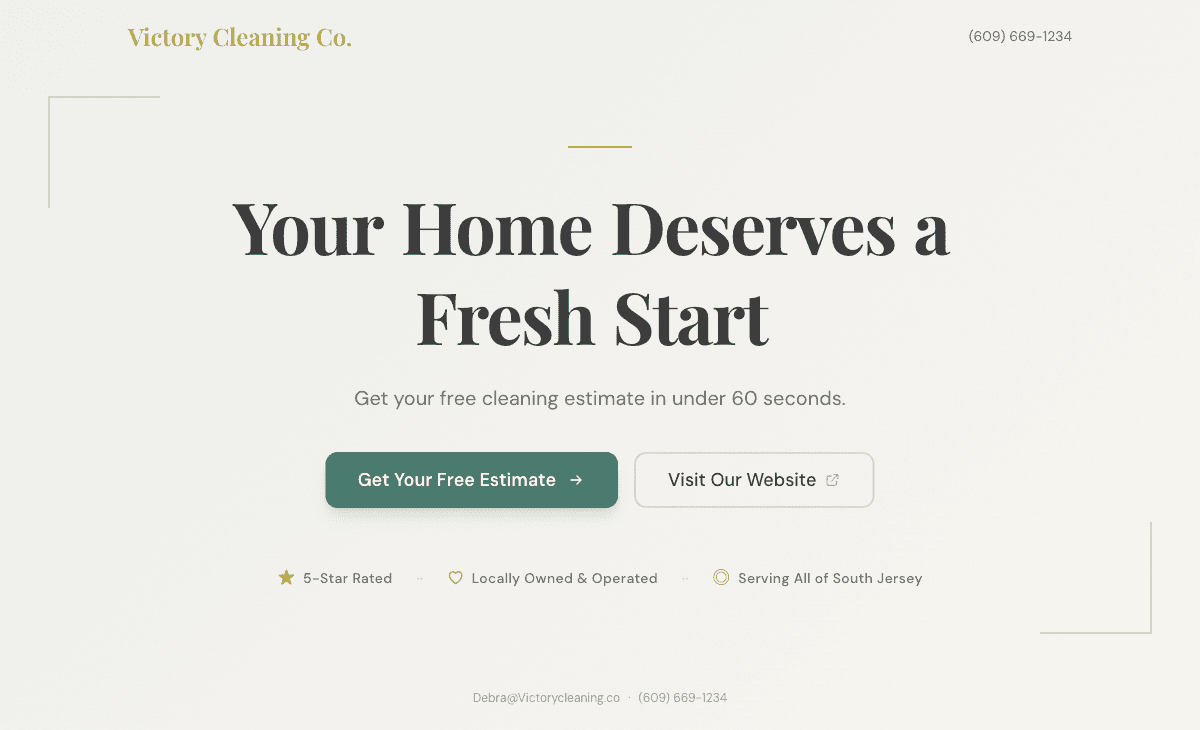 Victory Cleaning Estimates landing page